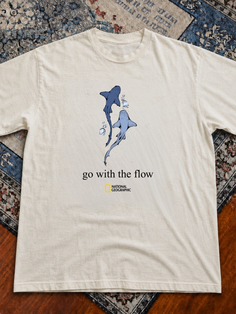 Gildan Off White Short-Sleeve Tee with Blue Shark Graphic